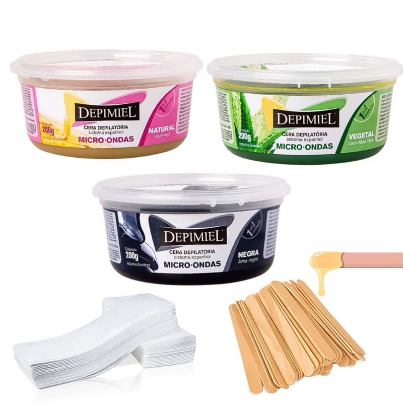 Kit Depilação Cera Quente Micro Ondas + Papel Removedor + Aplicador Nº 4