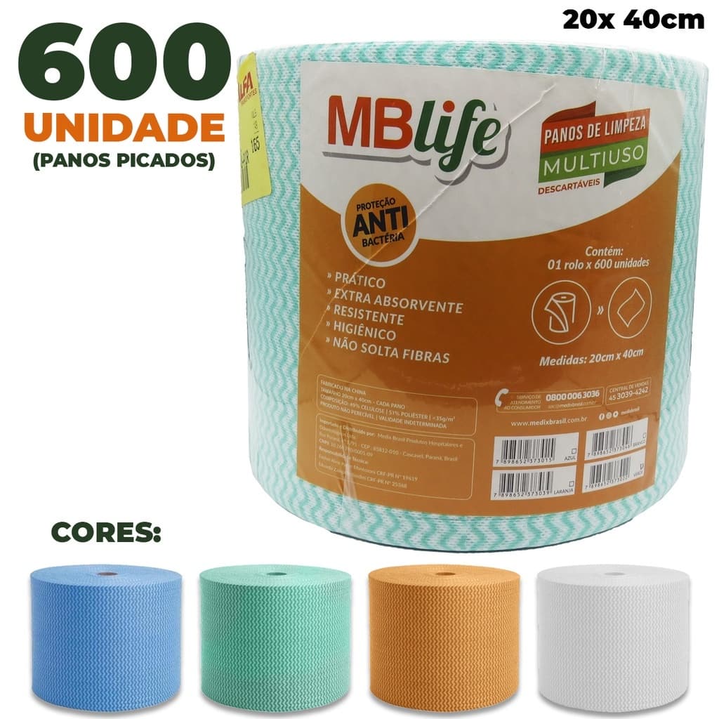 600 Panos Perfex Pano Multiuso Limpeza Rolo 20x40cm Rolo 240m