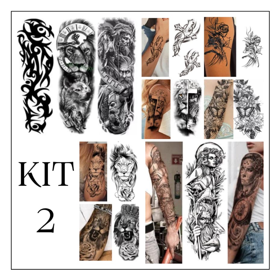 KIT 2 Tattoo Fake a Prova D'água Unisex Realistas 3D Festa Social Verão Praia Masculino Feminina-Tatuagem Temporária