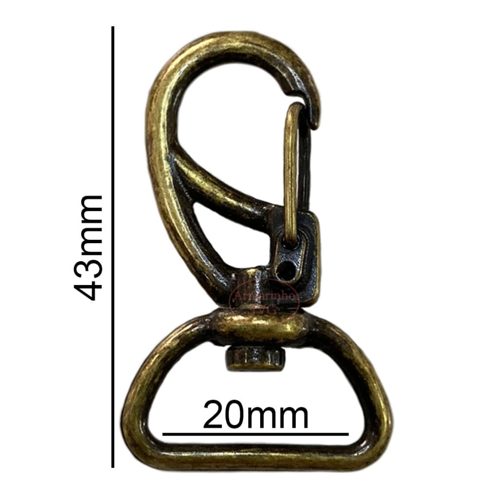 20un Mosquetão 20mm Ouro Velho Fecho Gancho Bolsas Mochilas