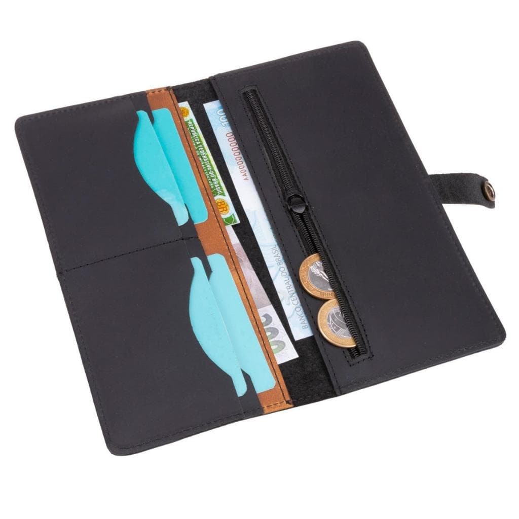 Carteira Feminina Couro Legítimo para documento Grande Slim com porta Moedas