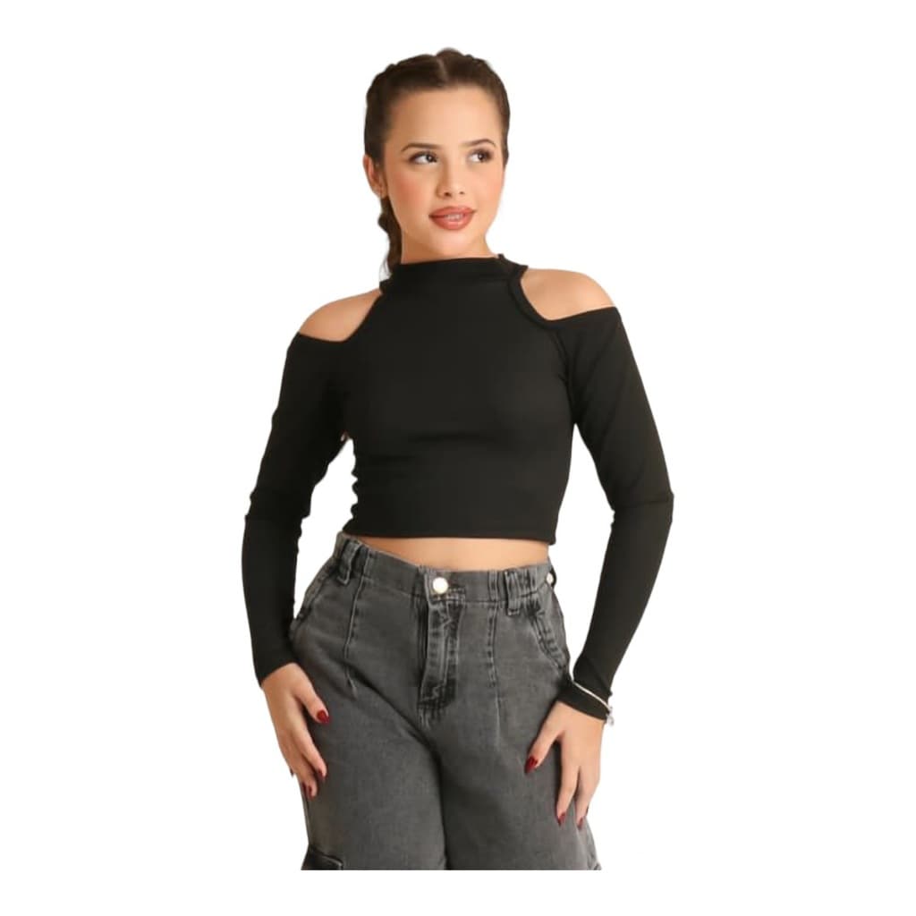 Blusa Cropped Manga Longa Menina Juvenil Feminino Moda Blogueira