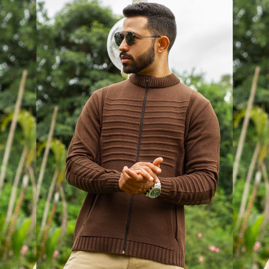 Blusa De Frio Masculina Lã Casaco Masculino Com Bolso Jaqueta  Ziper Tricot