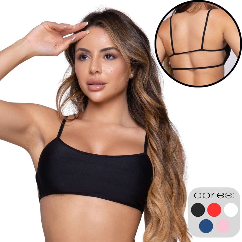 Cropped Moda Gringa Top Blogueira  Lingerie Sem Bojo Costa Nua Feminina  Fitness Alcinha