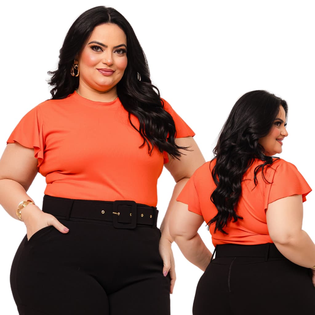 Blusa Plus Size Feminina Suede Canelado Manga Flare