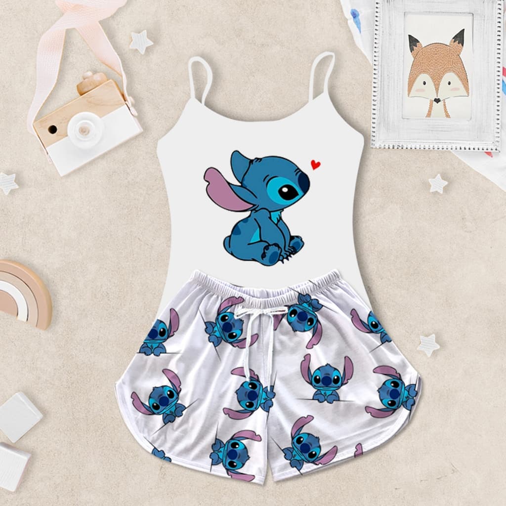 Pijama Infantil Feminino Baby Doll Camisa Alcinha Estampa Stitch