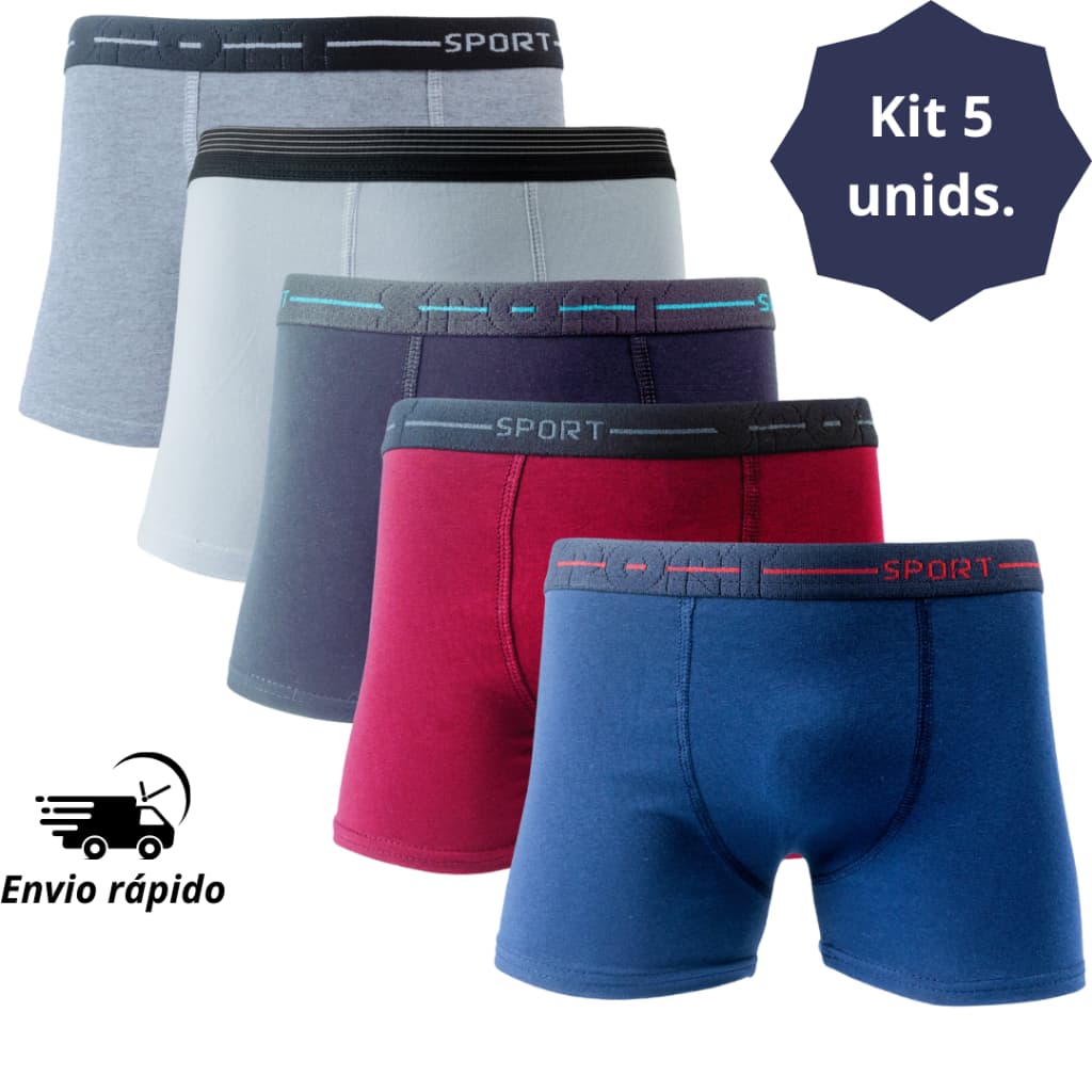 Kit de 5 Cuecas Box-Boxer em cotton Masculina Muito Confortavel Pro Dia Dia