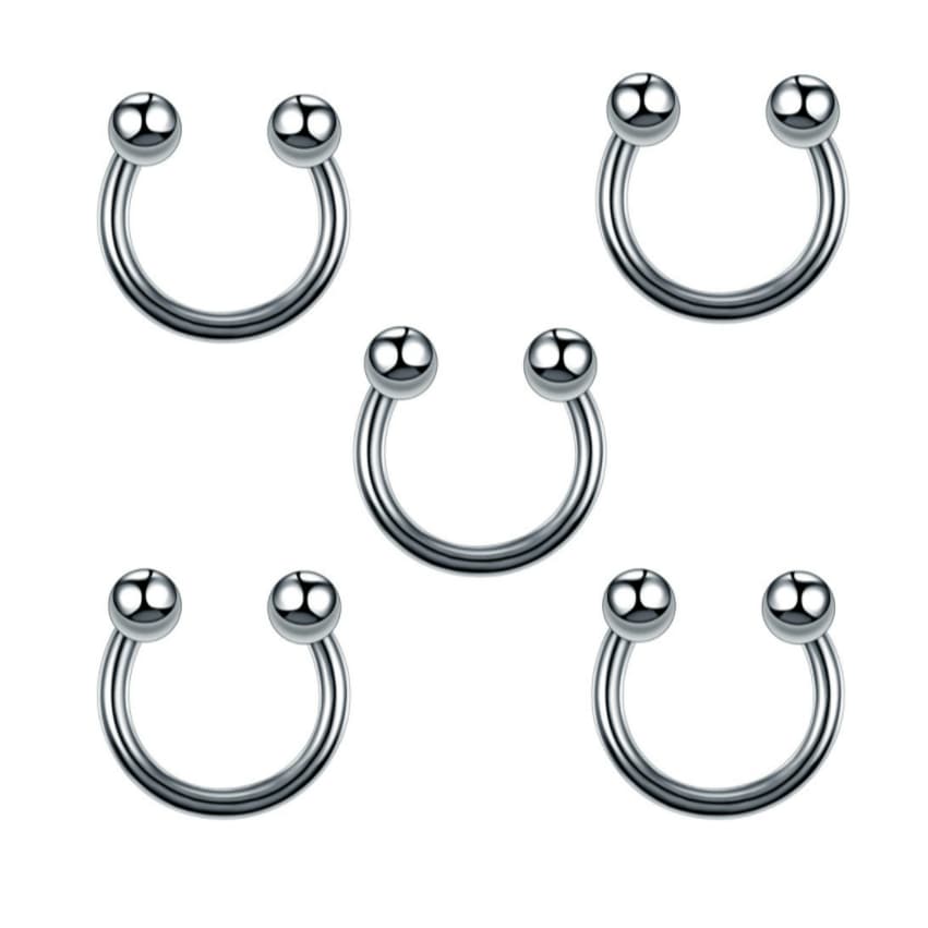 Kit 12 Piercing de Ferradura bolinha em Aço inox 6mm 8mm 10mm