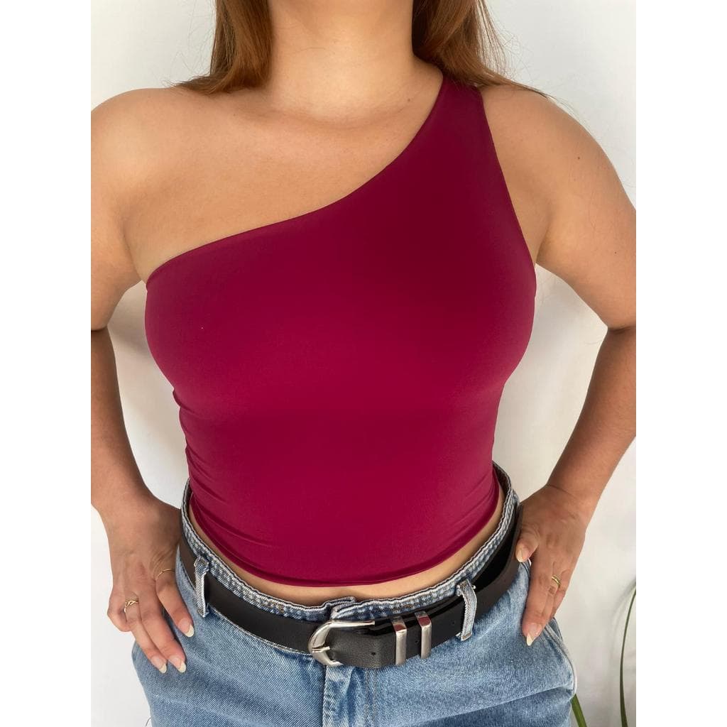 Top Cropped Um Ombro Forrado Poliamida Alta Qualidade Proteção UV50+ Casual Academia