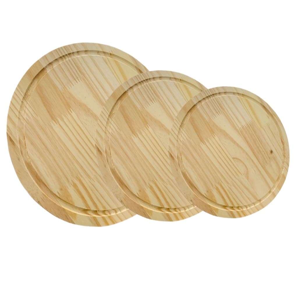 Tabua Para Frios Pizza Mesa Posta Redonda com Canaletas de Madeira Pinus de Reflorestamento Para Servir