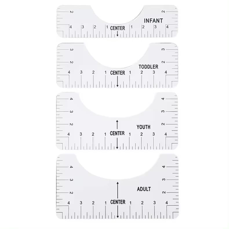 Régua Gabarito Kit com 4 Réguas PVC Flexível Guia Para Sublimação Estampa Recorte em Camisetas