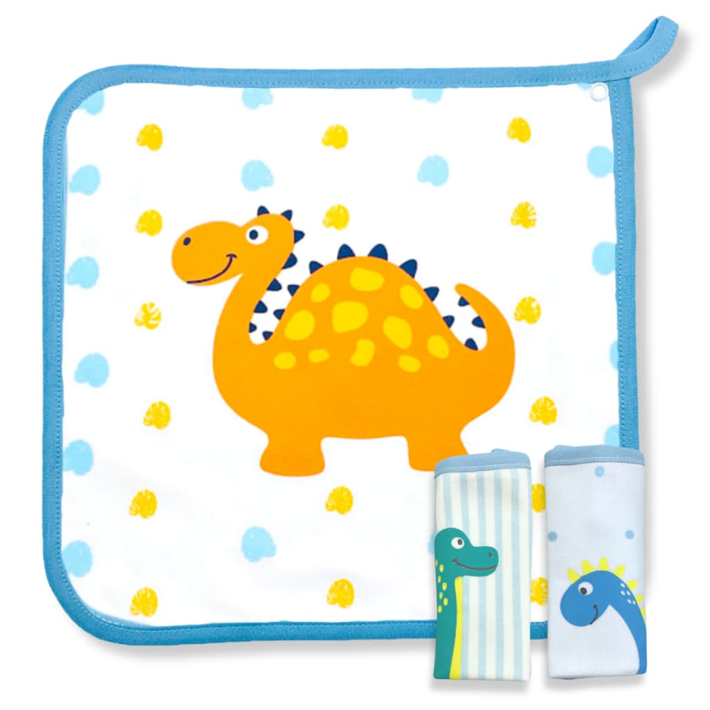KIT 3 BABETE PANO DE BOCA ESTAMPADOS DINOS TECIDO DUPLO SUEDINE 100% ALGODÃO PREMIUM