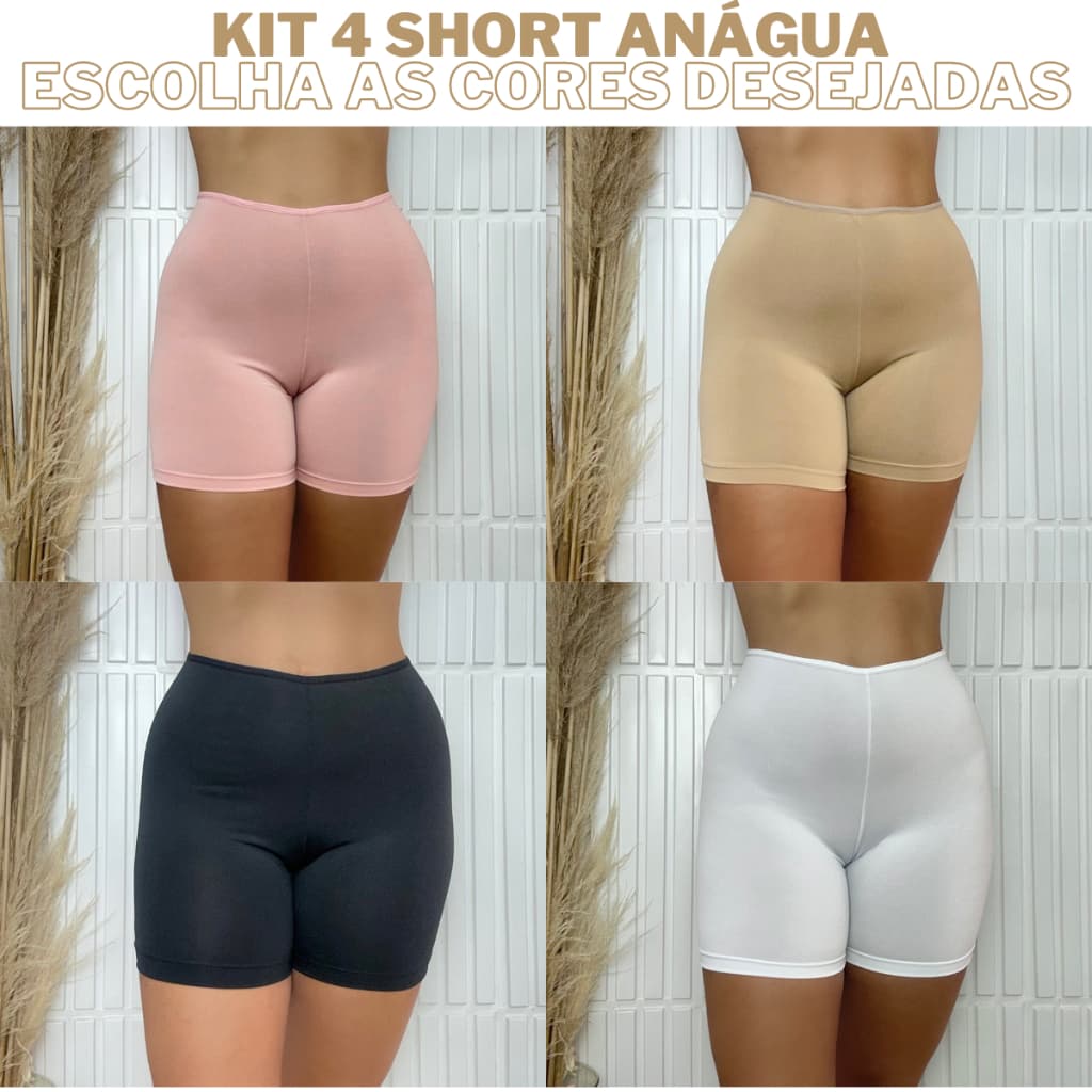 KIT 4 Short Segunda Pele Anágua Liso Feminina Básico