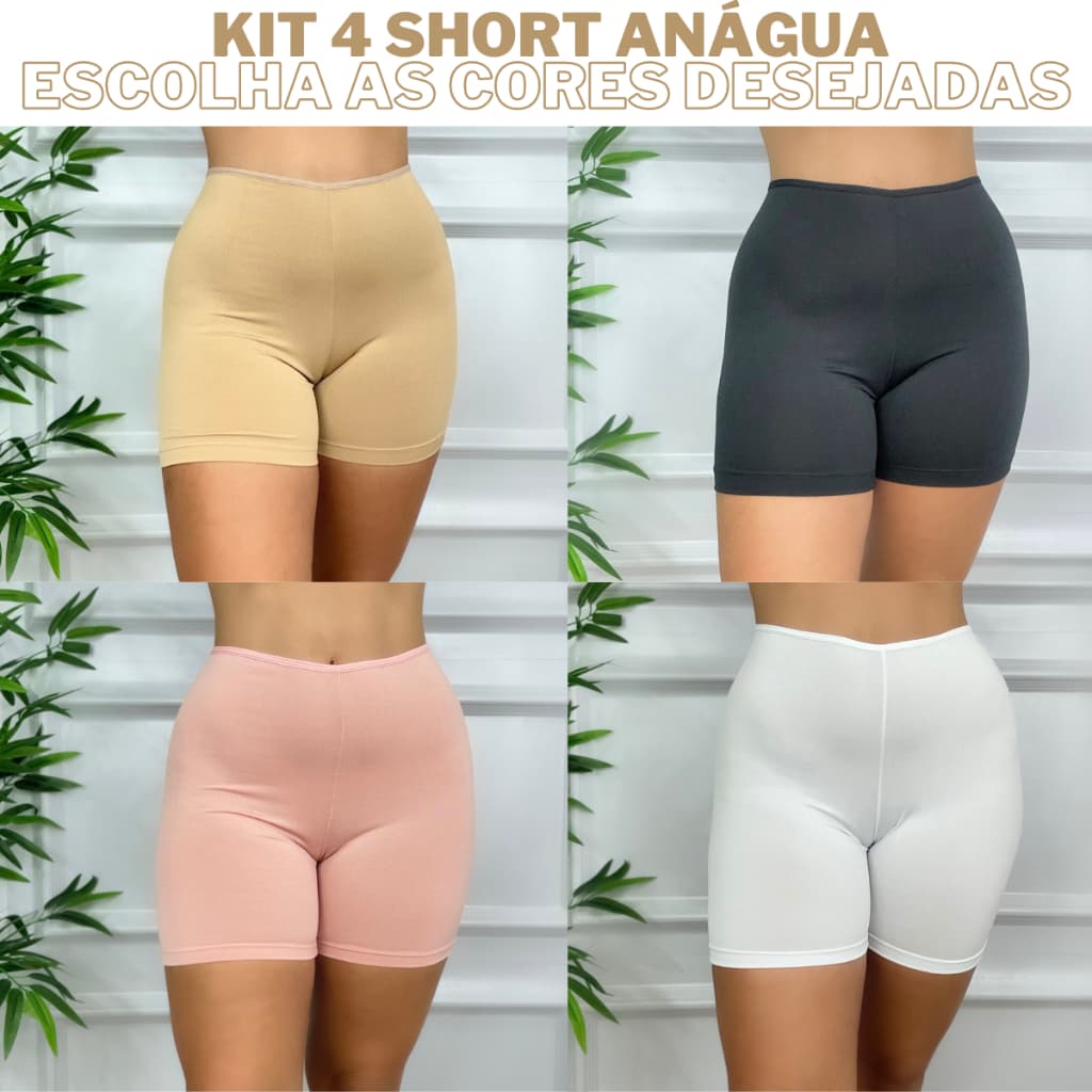 KIT 4 Short Anagua Segunda Pele Liso Feminina Básico
