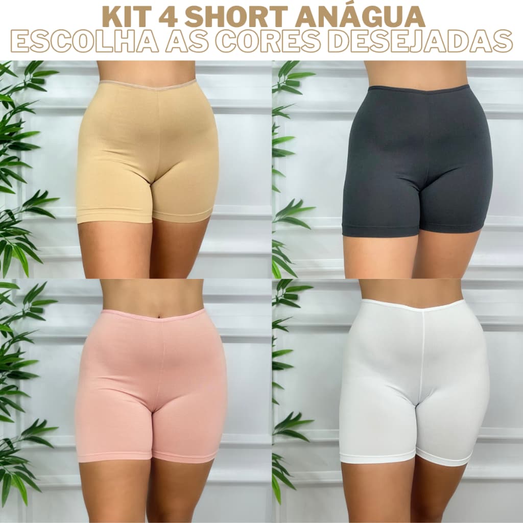 KIT 4 Segunda Pele Anágua Liso Feminina Short Básico