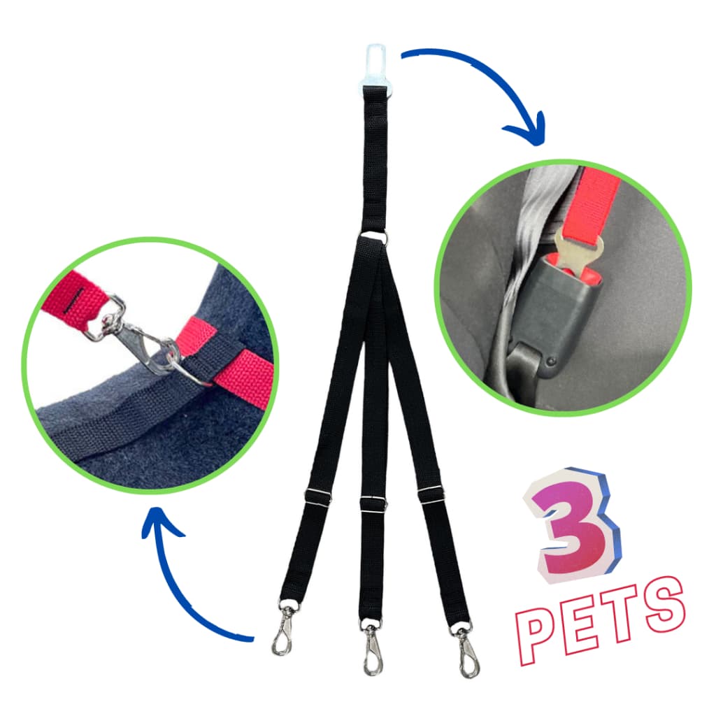 Cinto de segurança pet triplo 3 cães gatos viagem passeio