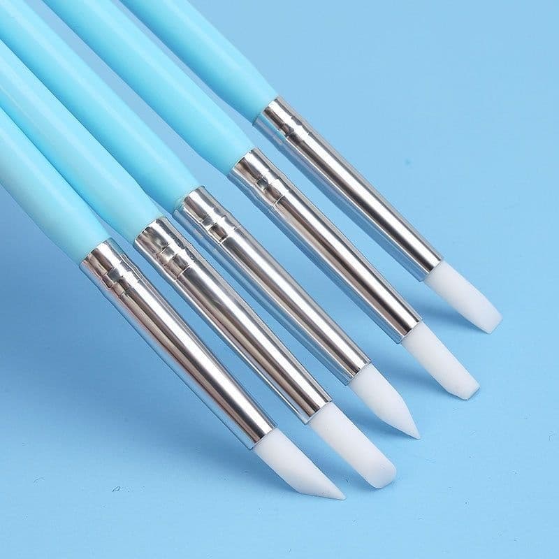 5pcs Conjunto De Boleador E Pincel De Silicone Com Duas Pontas De Unha Manicure Nail