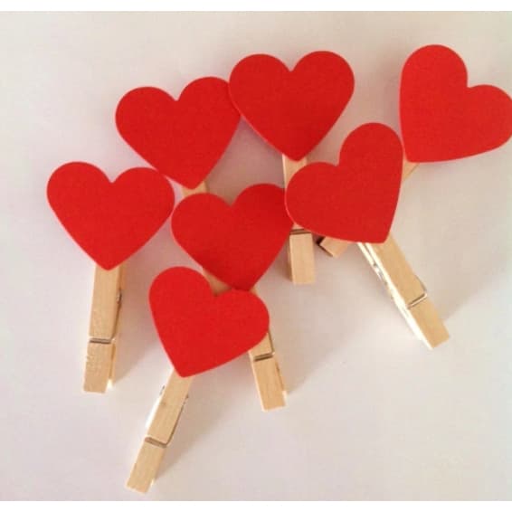 Mini Prendedores Decorativos de Coração com Corda - 10 unidades Dia das Mães / Dia dos Namorados