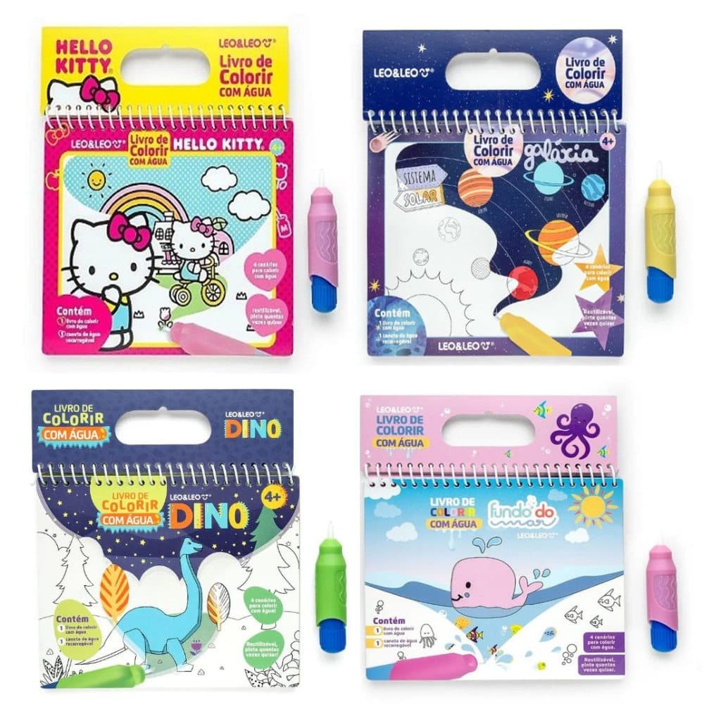 LIVRO DE COLORIR COM ÁGUA ACQUA BOOK  C/ 1 UND 4 PÁGINAS + PINCEL - LEO&LEO UNIDADE