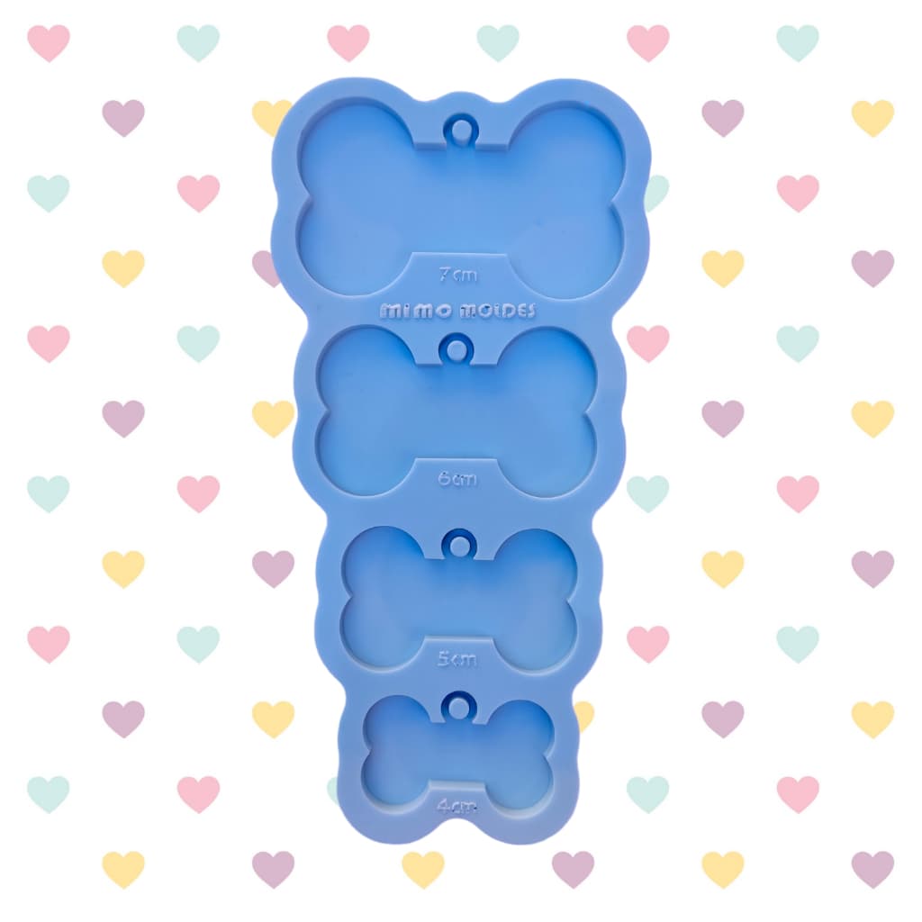 Molde para Pingente Coleira PET Cachorro Osso 7cm, 6cm, 5cm e 4cm - 4 cavidades com furo capa