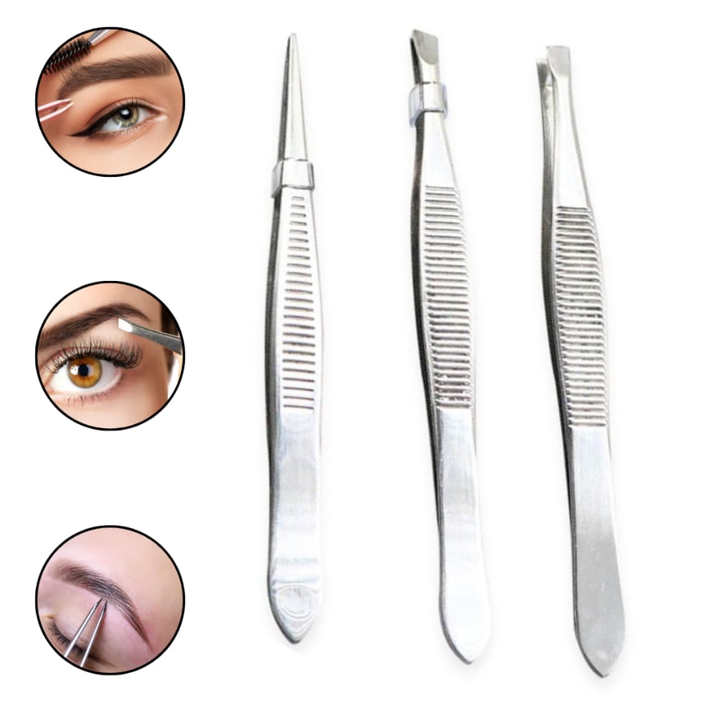 Kit 3 Pinça Profissional Em Aço Inoxidável Para Sobrancelha Remoção De Pelos Sobrancelha Design
