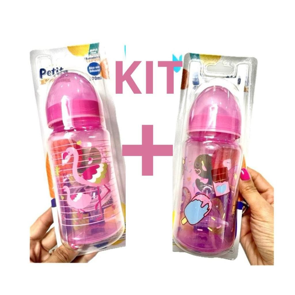 kit 2 Mamadeiras Petita 270 ml Bico Super Flamingo e Cupcake