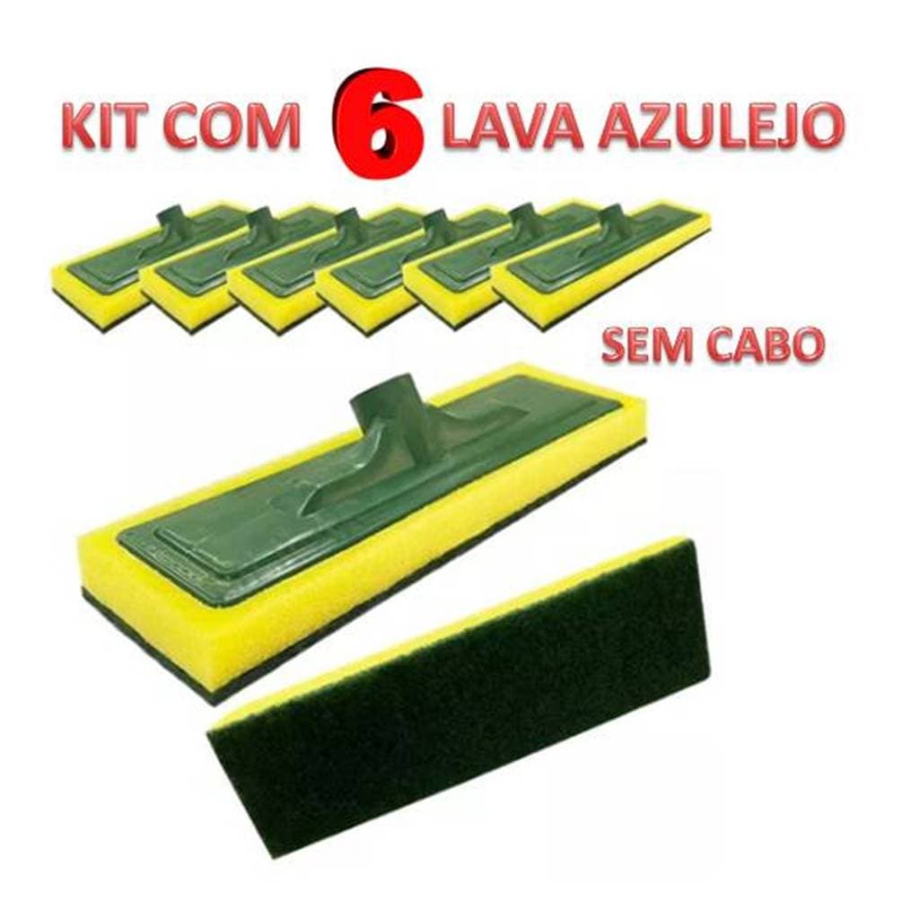 KIT Com 6 Rodo Abrasivo Esponja Lava Piso e Azulejo Sem Cabo