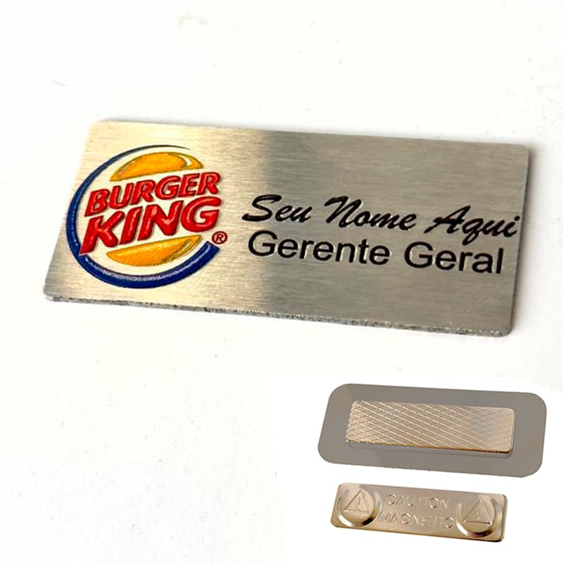 Broche crachá identificação botton aço escovado alto relevo sua logo personalizada impressão brilho luxo
