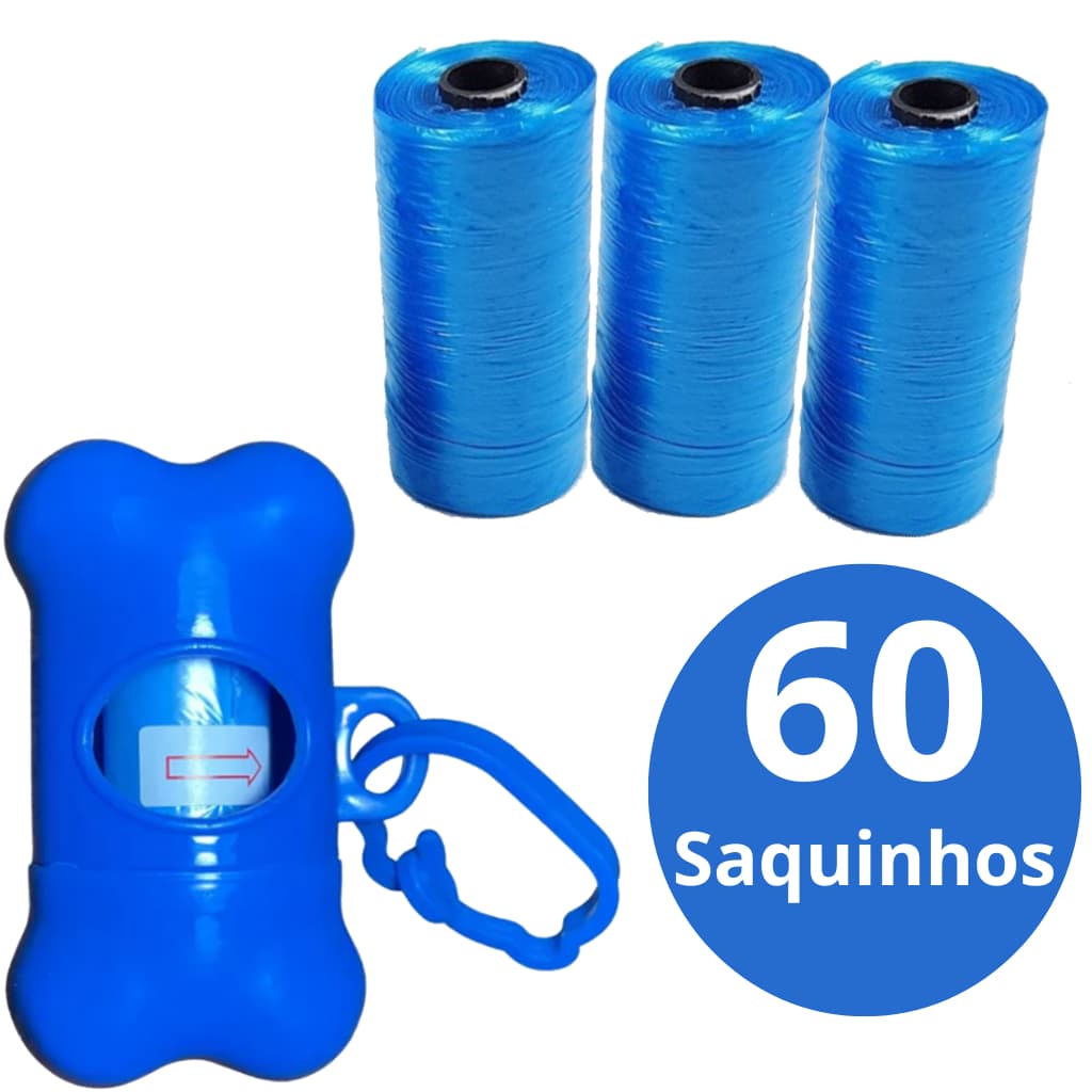 Kit Cata Caca Cachorro Cão Gato Pet com Porta Saquinhos Higienicos com 4 rolos - 60 saquinhos