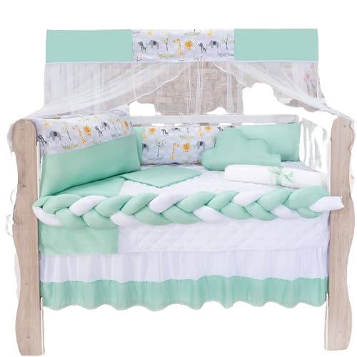 Kit Protetor De Berço Menino Menina Imperial 11 Peças Safari Verde Pronta Entrega