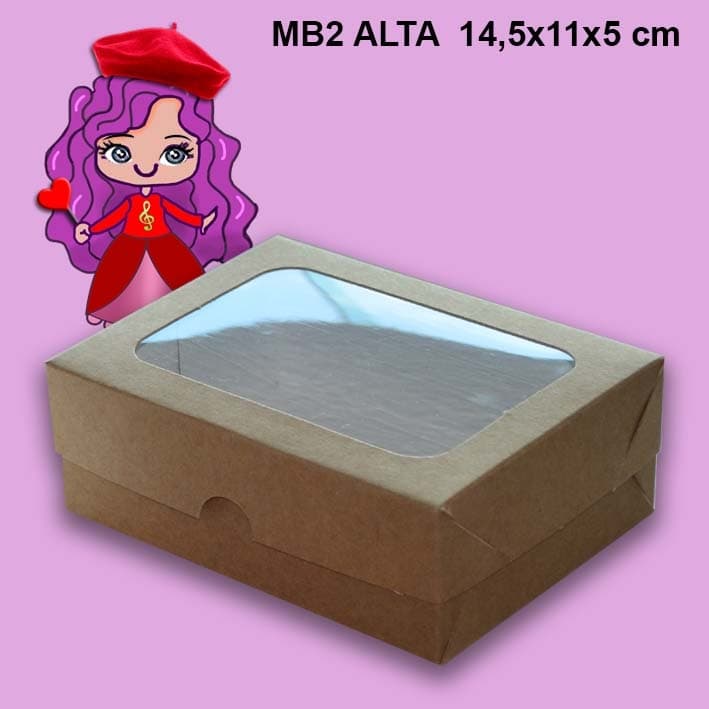 Embalagem MB2 Alta com Visor em papel Branco e Kraft - medidas: 14,5x11x05 cm- Pacotes com 10 unidades