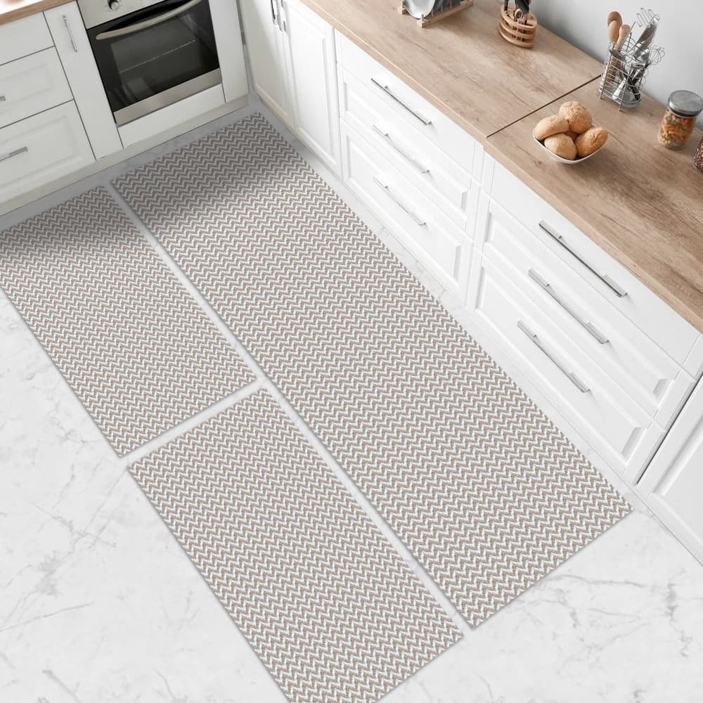 Kit Tapete Algodão 3 Peças Passadeira e Tapetes Antiderrapante Cozinha Sala Estar Lavável em Máquina