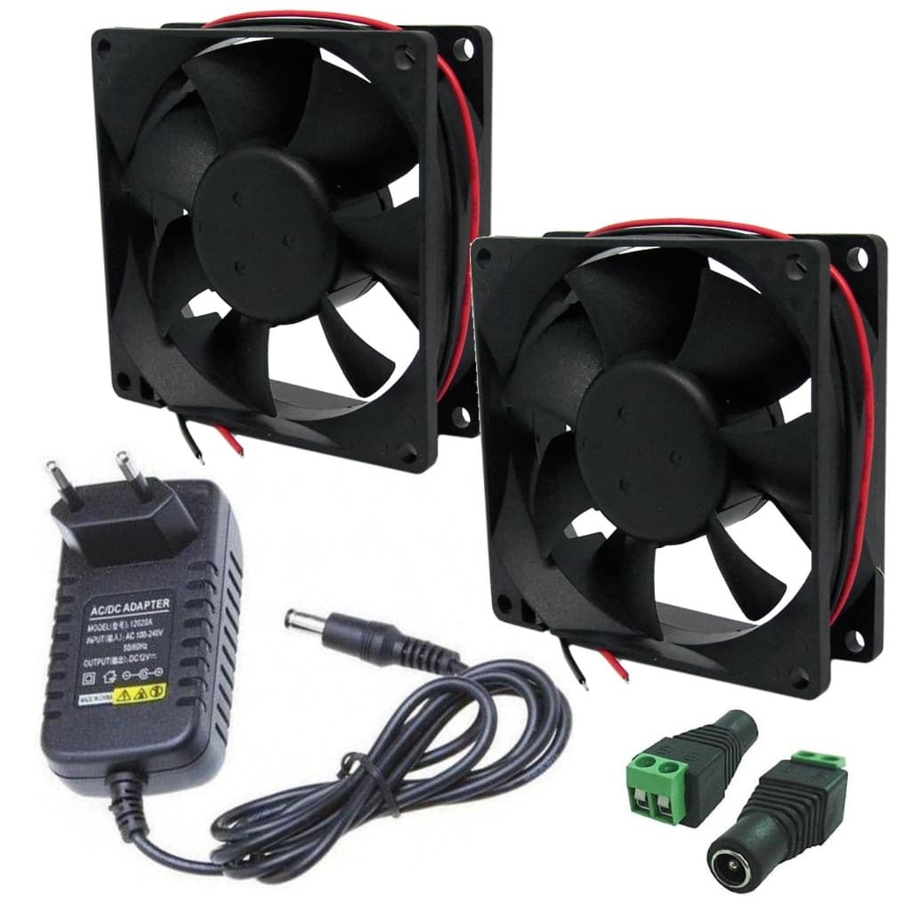 2X Micro Ventilador 80x80 12V Fan Cooler Ventoinha 80x80x25 12v + 01 fonte Bivolt