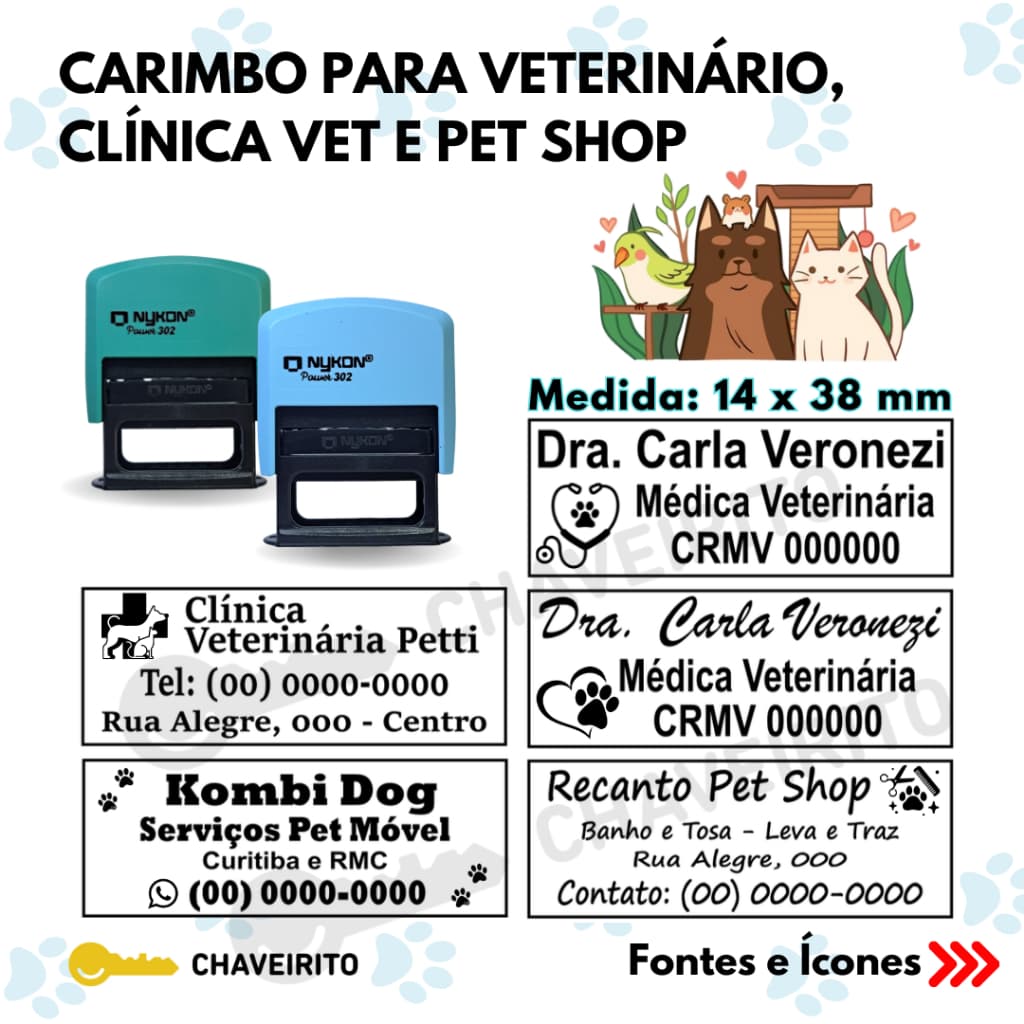Carimbo Automático para Médico Veterinário/ Pet Shop Personalizado(Nykon 302 Black)