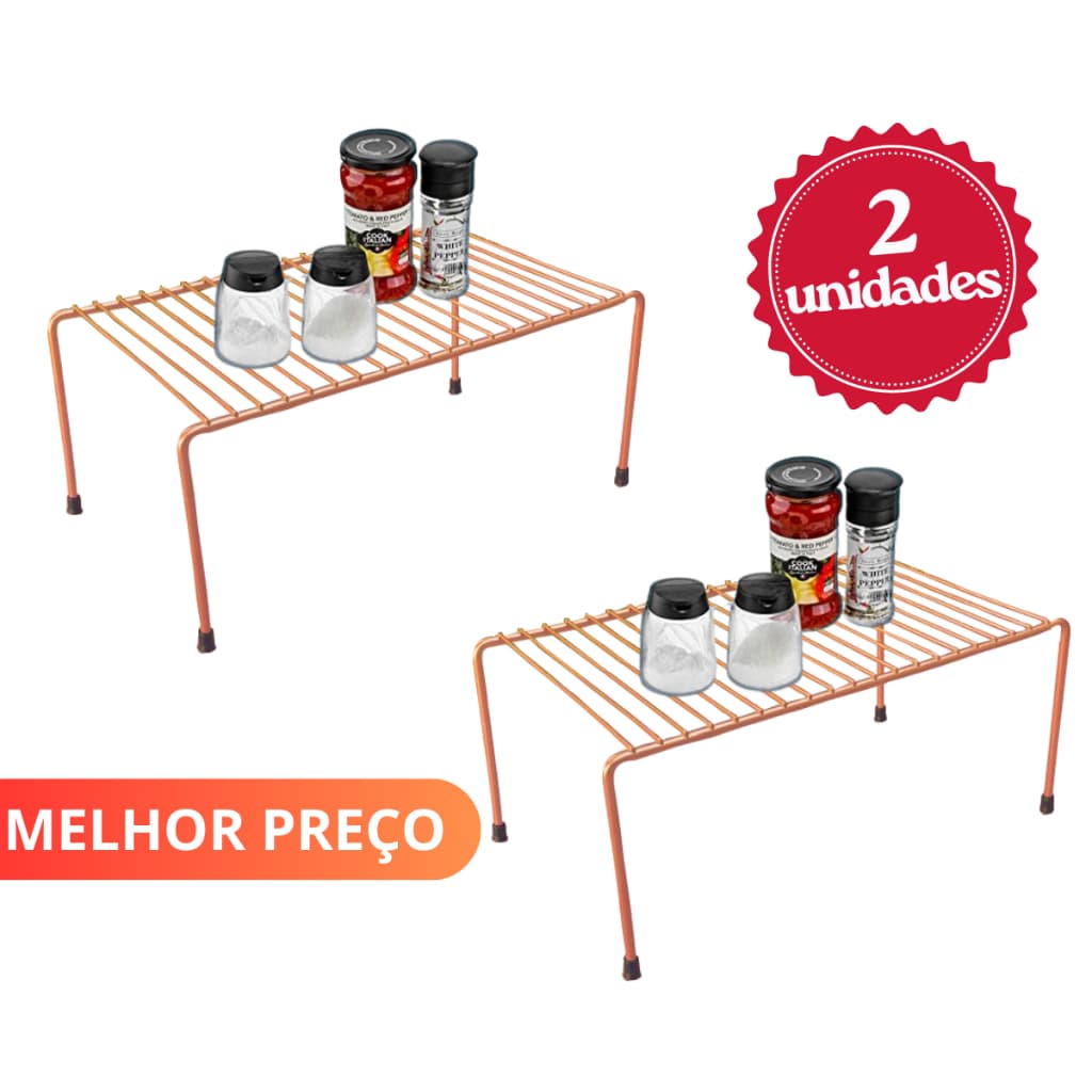 Kit Organizador Armário Cozinha Prateleira Aramado Media 2 un 32cm Rose