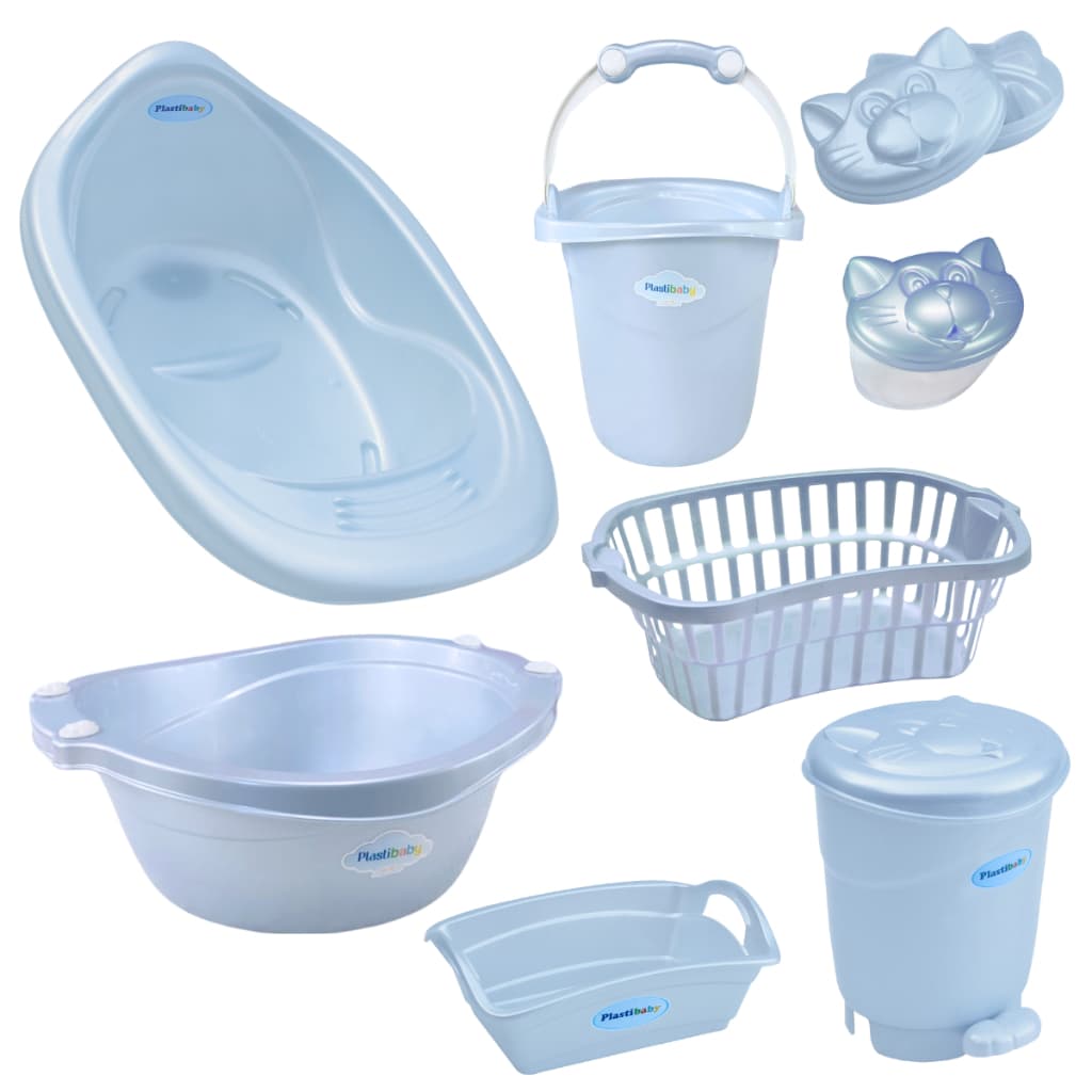 KIT COM BANHEIRA OU SEM DE BEBE  ORGANIZADOR LIXEIRA CESTO TELADO SABONETEIRA  PORTA ALGODÃO Menino menina PlastiBaby