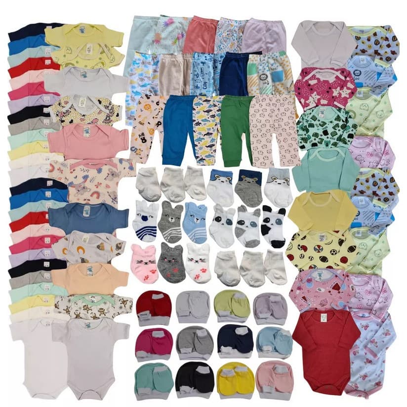 Kit 32 peças enxoval bebê em algodão antialergico