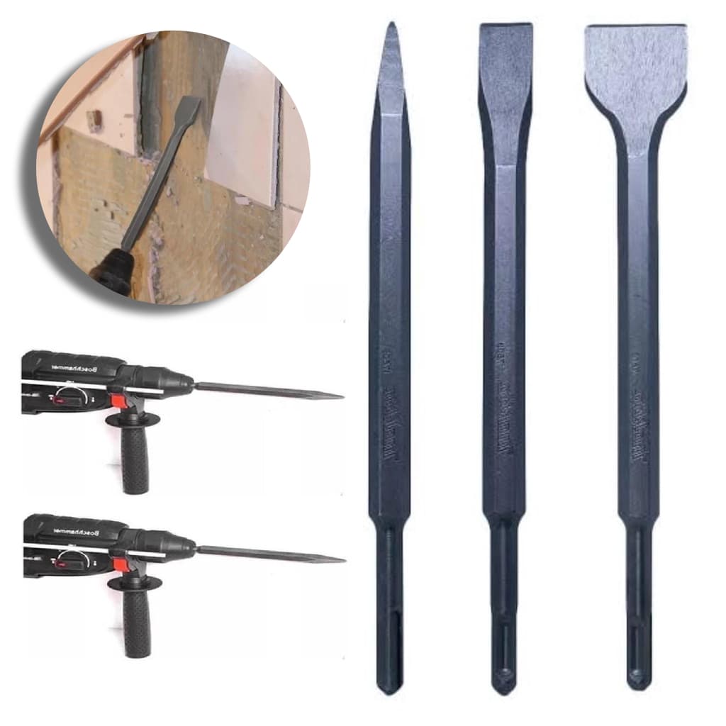 Kit 3 Peças Ponteira E Talhadeiras Para Martelete Sds Aço Ferramenta Top