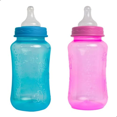 Mamadeira Bico Convencional Redondo Azul Rosa 330ml Nina baby
