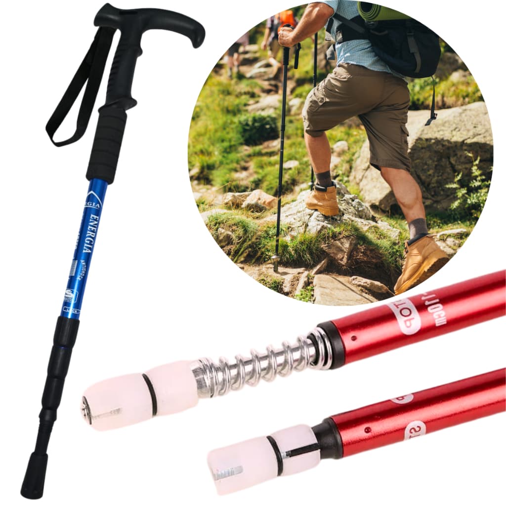 Bengala Bastão Antishock Para Caminhada Trilha Ajustavel 64cm a 135cm Em Alumínio Com Amortecedor