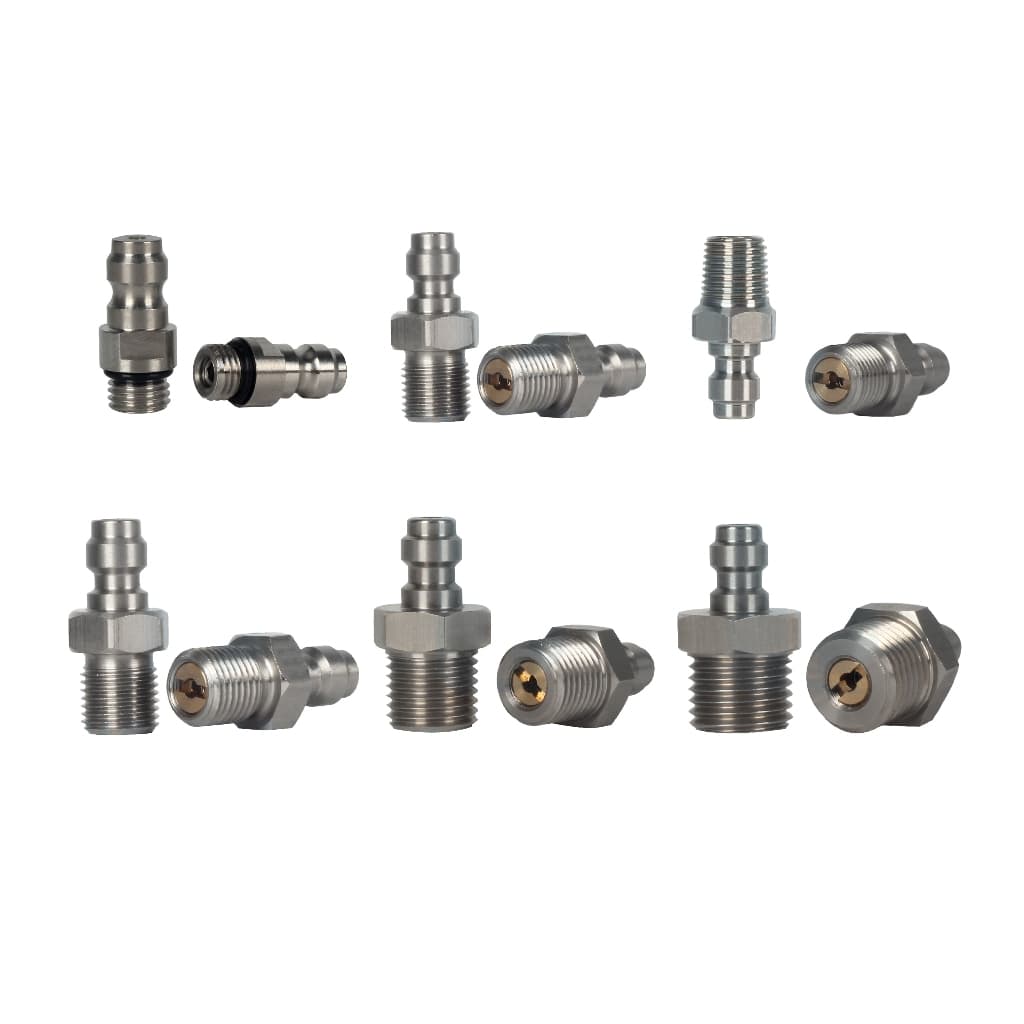 Conector Foster 8mm Macho Engate Rápido 350 Bar Com Válvula de um lado Rosca M8 M10 BSP NPT M12 M14