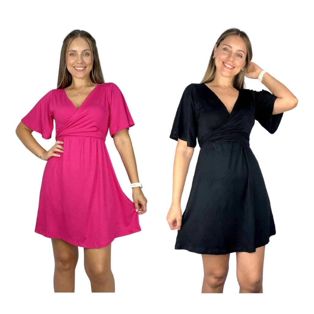 Kit 2 Vestido 4 em 1 Viscolycra Premium Diversas Cores Casual Grávida Maternidade Amamentação