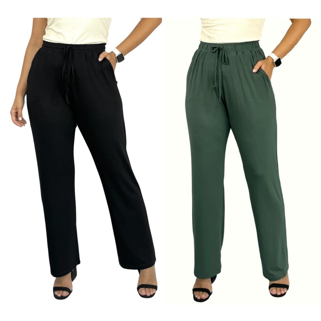 Kit 2 Calça Gestante Diversas Cores Viscolycra Premium Soltinha Com Bolso Cintura Alta Gravida