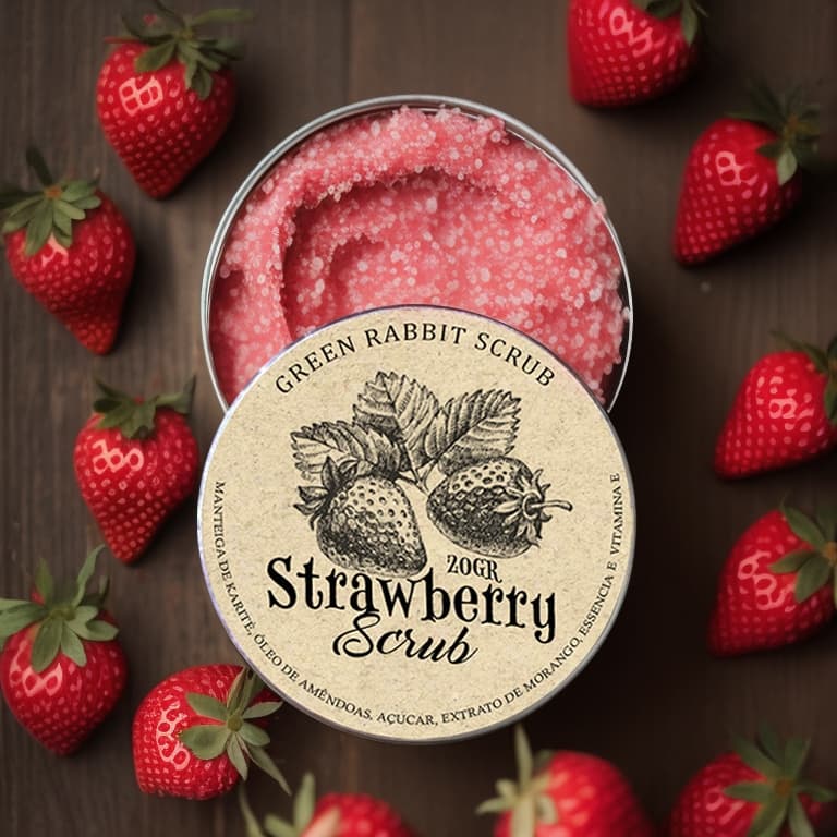 Lip Scrub Esfoliante Labial de Morango Hidratante com Manteiga de Karitê