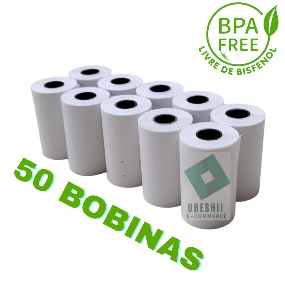50 Bobinas Térmicas Maquininha Cartão Débito Crédito Ifood - BPA FREE - 50pçs