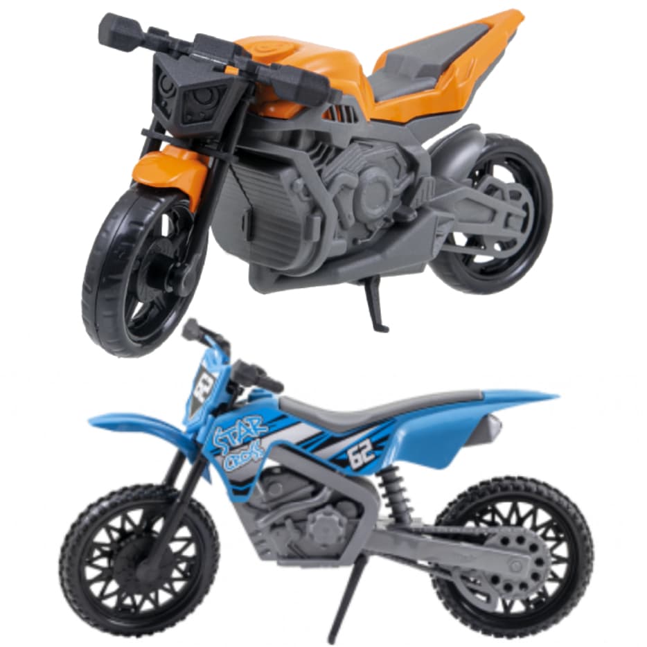 2 Motos Modelos Cross e Esportiva Brinquedos Cheios de Detalhes - 18cm Cada Moto Certificado inmetro