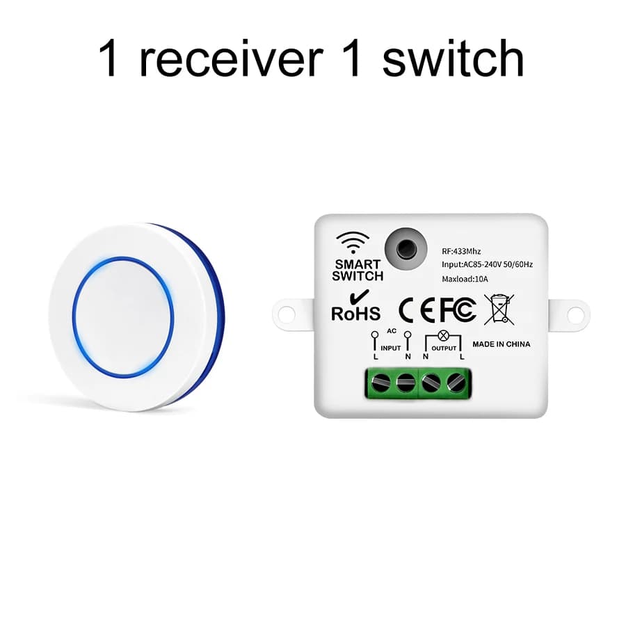 Interruptor de luz sem fio, mini interruptor controle remoto para lâmpada LED, AC 100-240V, 10A