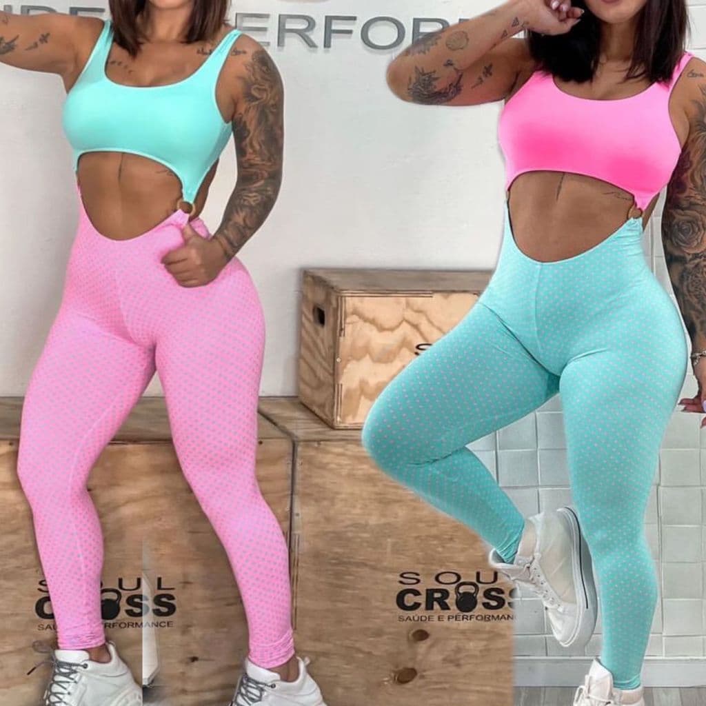 MACACÃO ARGOLA ACADEMIA FITNESS FEMININA CALÇA E TOP