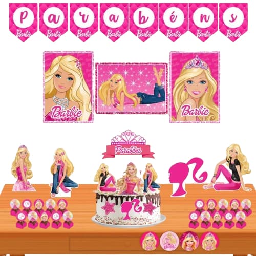 Kit Barbie Decoração Festa Um Bolinho Aniversário Em Casa Parabéns