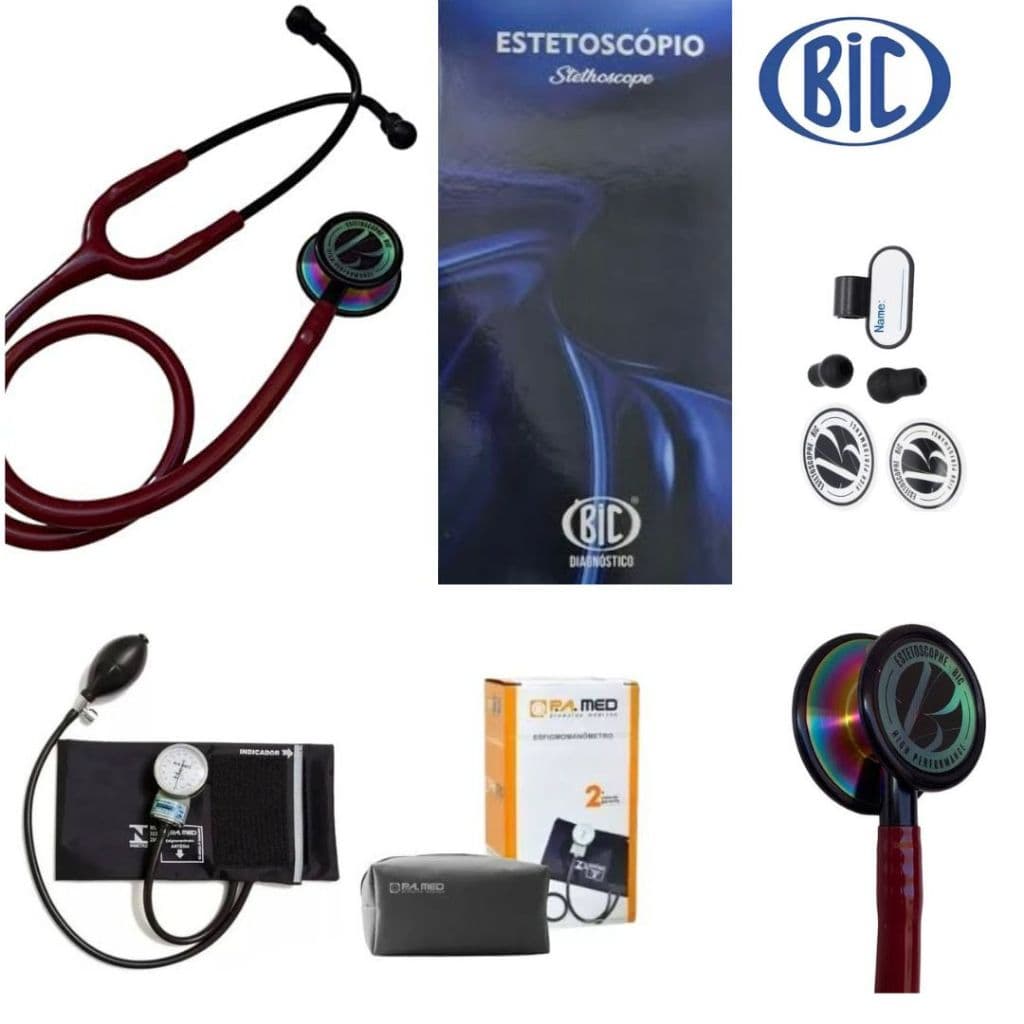 Estetoscópio Duplo Inox Eternity III Profissional BIC + Esfigmomanômetro Preto P.A.MED